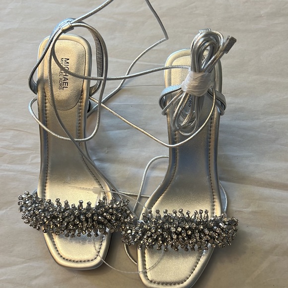 MICHAEL MICHAEL KORS Lucia Embellished Metallic Leather Sandal - Picture 12 of 13